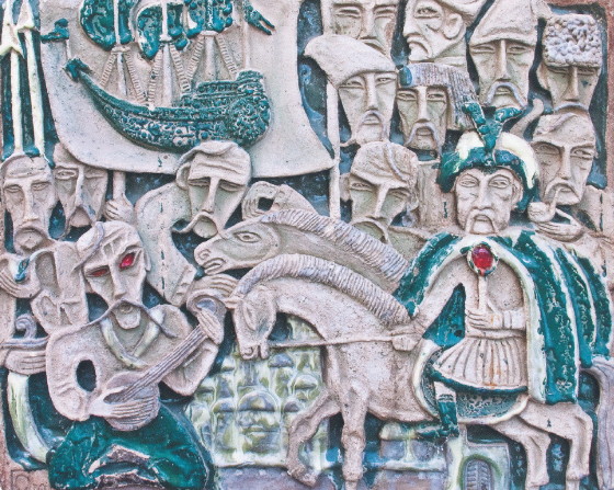 Image - Halyna Sevruk: Bohdan Khmelnytsky with Cossack Army (ceramic, 1970).